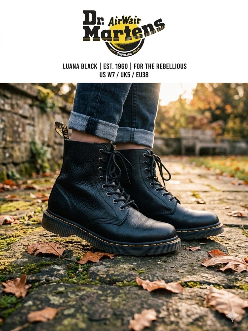Dr. Martens Luana Black Leather Lace-Up Combat Boots